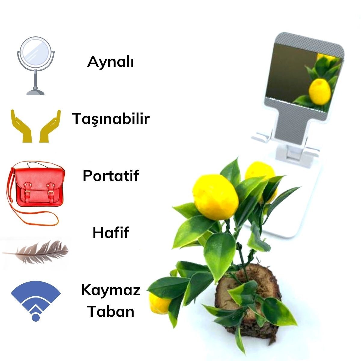 Siyah Aynalı Cep Telefonu Sabitleyici Stand Katlanabilir Ayarlanabilir Telefon Standı (5271)