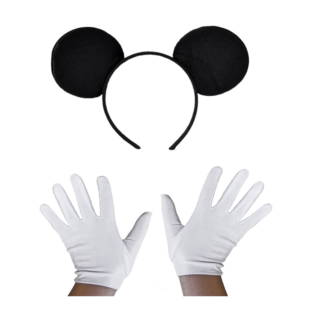 Siyah Mickey Mouse Tacı ve Beyaz Eldiven Seti (5271)