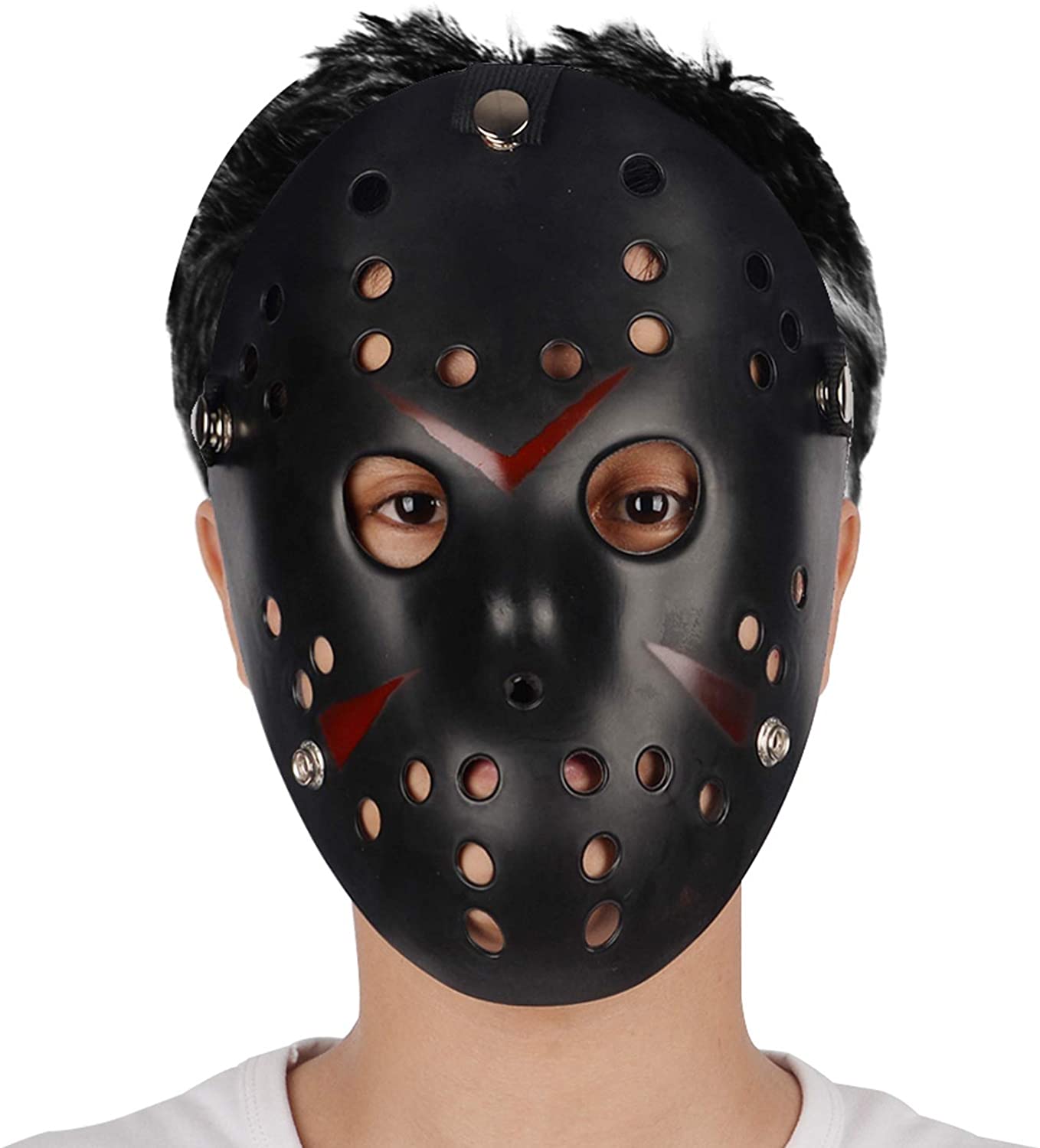 Siyah Renk Kırmızı Çizgili Tam Yüz Hokey Jason Maskesi Hannibal Maskesi (5271)