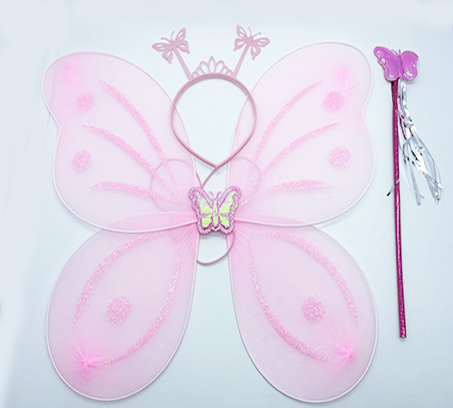 Toz Pembe Renk Kelebek Kanadı Tacı ve Sopası 50x37 cm (5271)