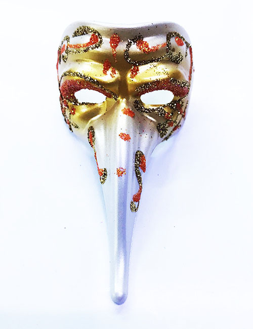 Turuncu Renk İşlemeli Seramik Malzemeden İmal Venedik Uzun Maske Magnet (5271)