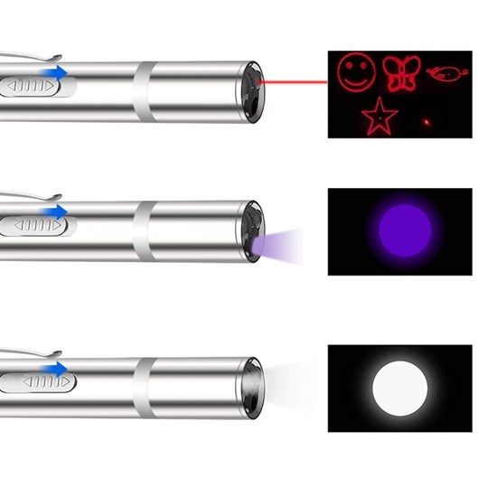 Usb İle Şarj Edilebilen 3In 1 Kırmızı Işık +Beyaz Led Meşale Işık + Uv El Feneri Kedi Lazeri (5271)