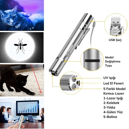 Usb İle Şarj Edilebilen 3In 1 Kırmızı Işık +Beyaz Led Meşale Işık + Uv El Feneri Kedi Lazeri (5271) Usb İle Şarj Edilebilen 3In 1 Kırmızı Işık +Beyaz Led Meşale Işık + Uv El Feneri Kedi Lazeri (5271)