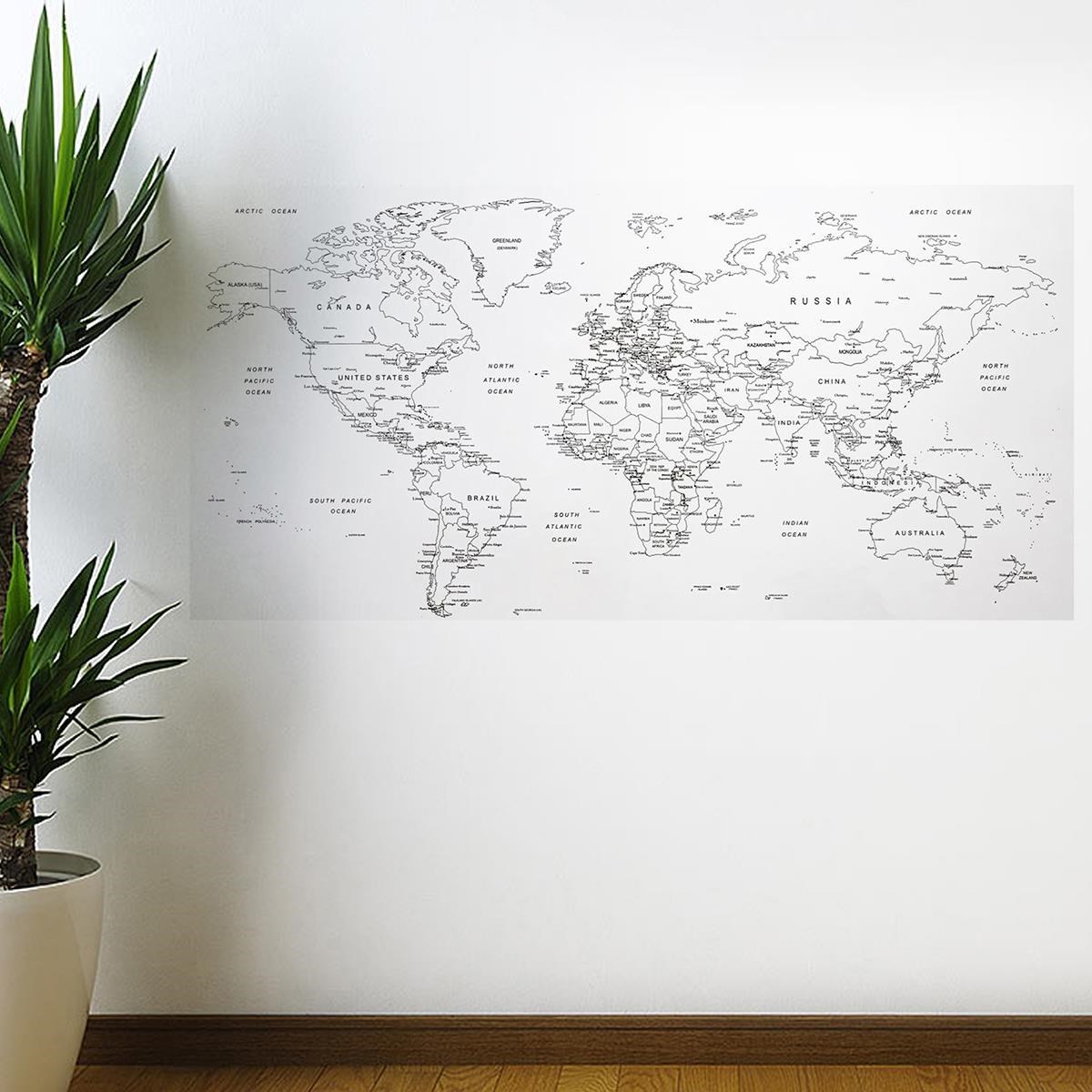 Yazılabilir Dünya Haritası Manyetik Duvar Stickerı 110 x 56 cm (5271)