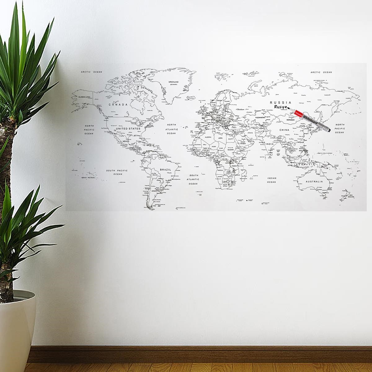 Yazılabilir Dünya Haritası Manyetik Duvar Stickerı 110 x 56 cm (5271)