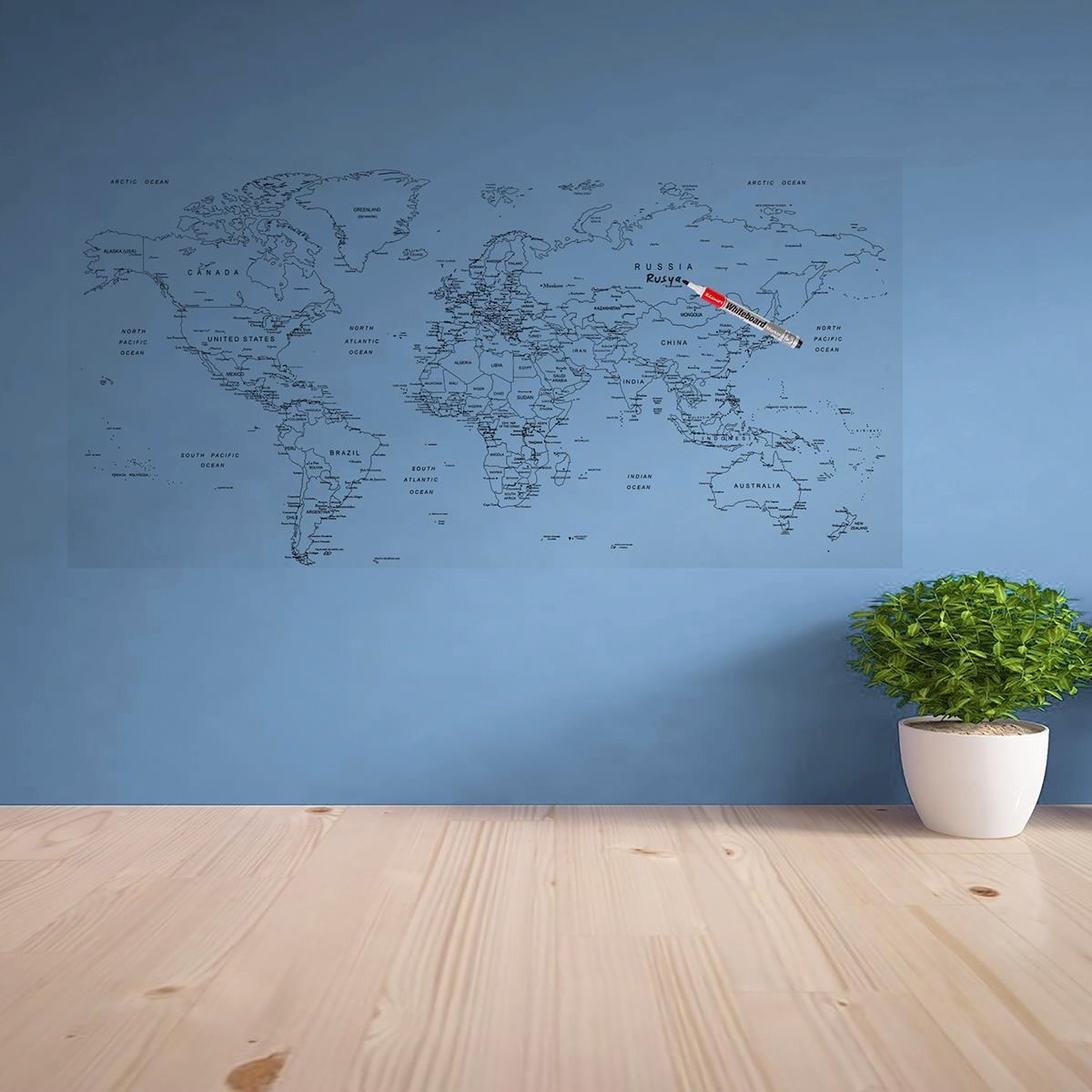 Yazılabilir Dünya Haritası Manyetik Duvar Stickerı 110 x 56 cm (5271)