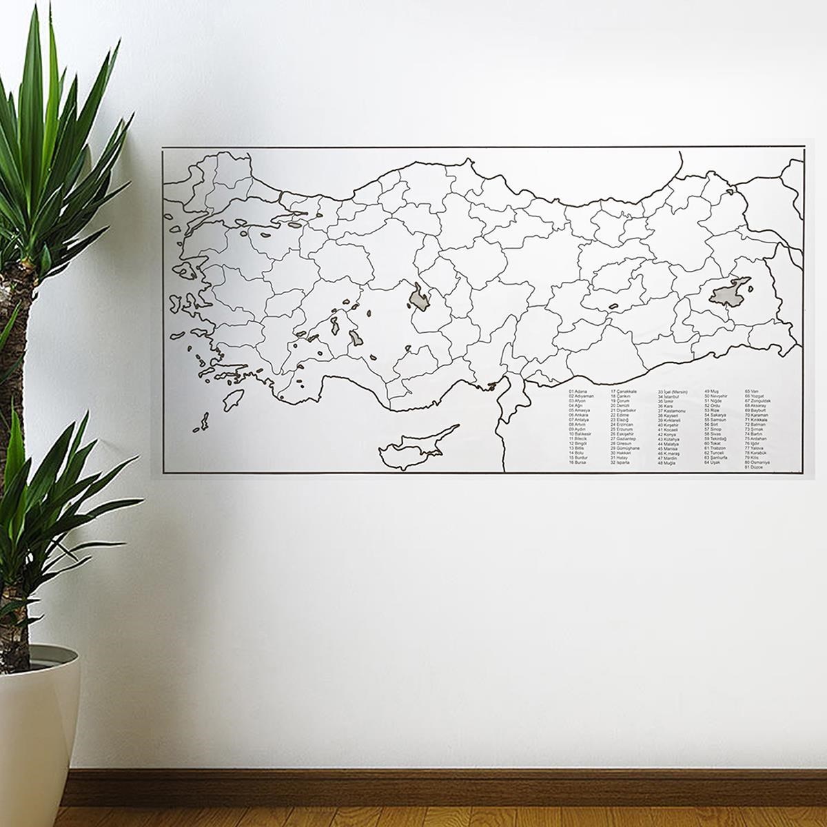 Yazılabilir Türkiye Haritası Manyetik Duvar Stickerı 110 x 56 cm (5271)