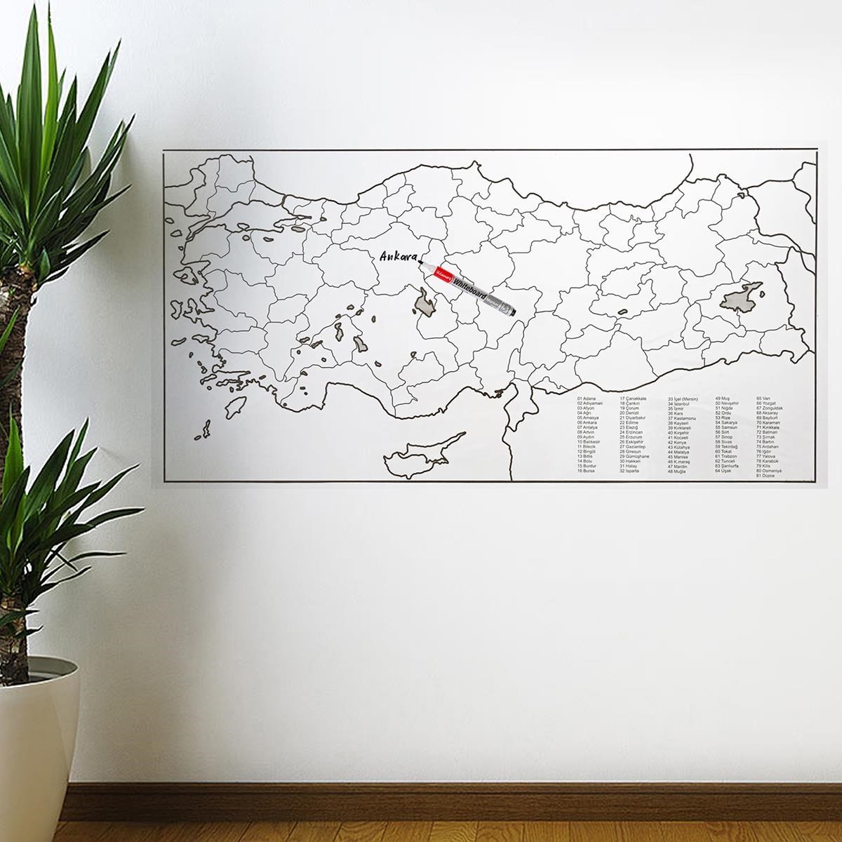 Yazılabilir Türkiye Haritası Manyetik Duvar Stickerı 110 x 56 cm (5271)