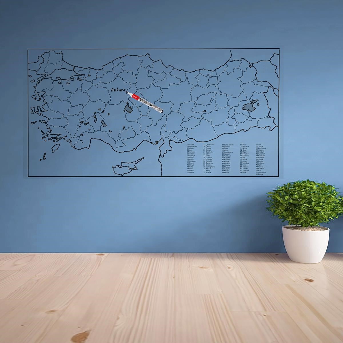 Yazılabilir Türkiye Haritası Manyetik Duvar Stickerı 110 x 56 cm (5271) Yazılabilir Türkiye Haritası Manyetik Duvar Stickerı 110 x 56 cm (5271)