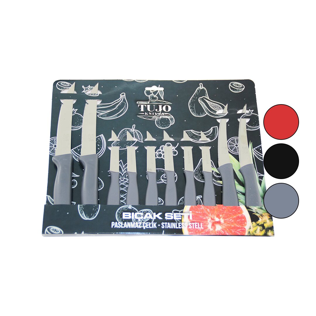 10LU  TIRTIRLI BIÇAK SETİ  2AD 12.5CM EKMEK   2AD 10CM SEBZE   6AD 6.5CM MEYVE (5271)