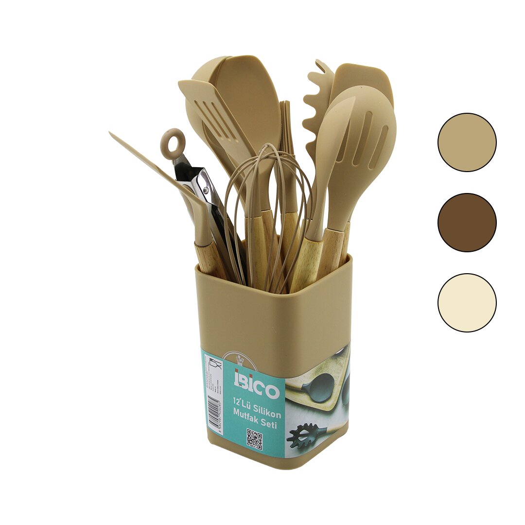 11PCS+KOVA SİLİKON MUTFAK SETİ BAMBU SAP 3-KAŞIK- 3-SPATULA- 1-KEVGİR- 1-KEPÇE- 1-MAŞA- 1-ÇRPC- 1-FRÇ (5271)