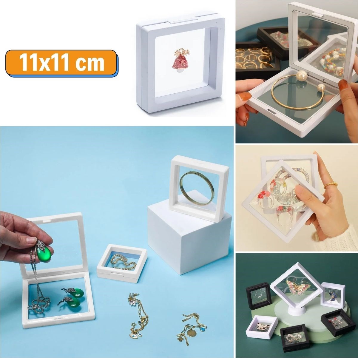 11x11cm Standlı 3D Takı Ziynet Hatıra Koleksiyon Saklama Kutusu Şeffaf Film Çerçevesi (5271)