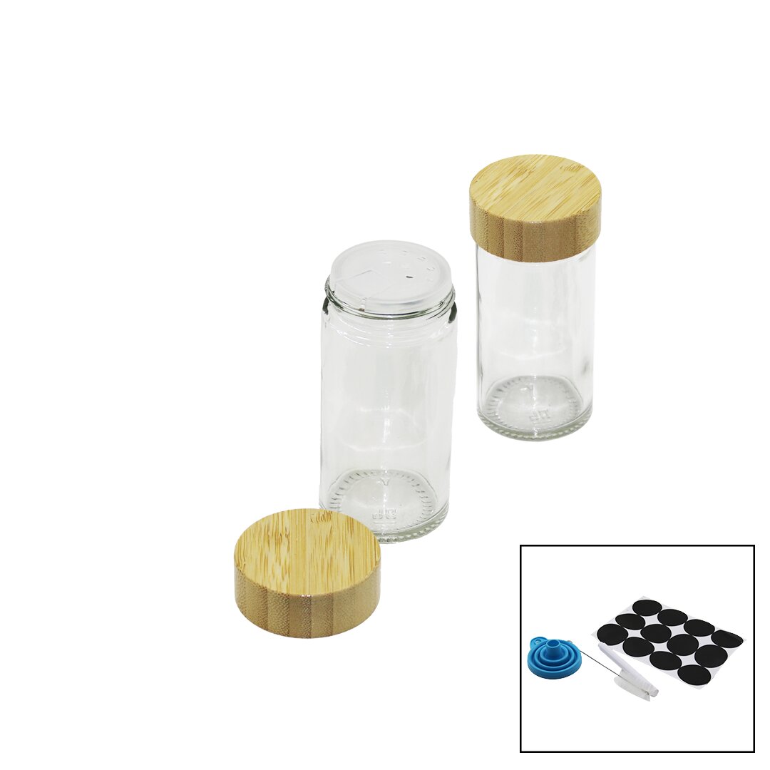 12 PCS TAKIM YUVARLAK CAM BAHARATLIK - TUZLUK BAMBU KAPAKLI (5271)