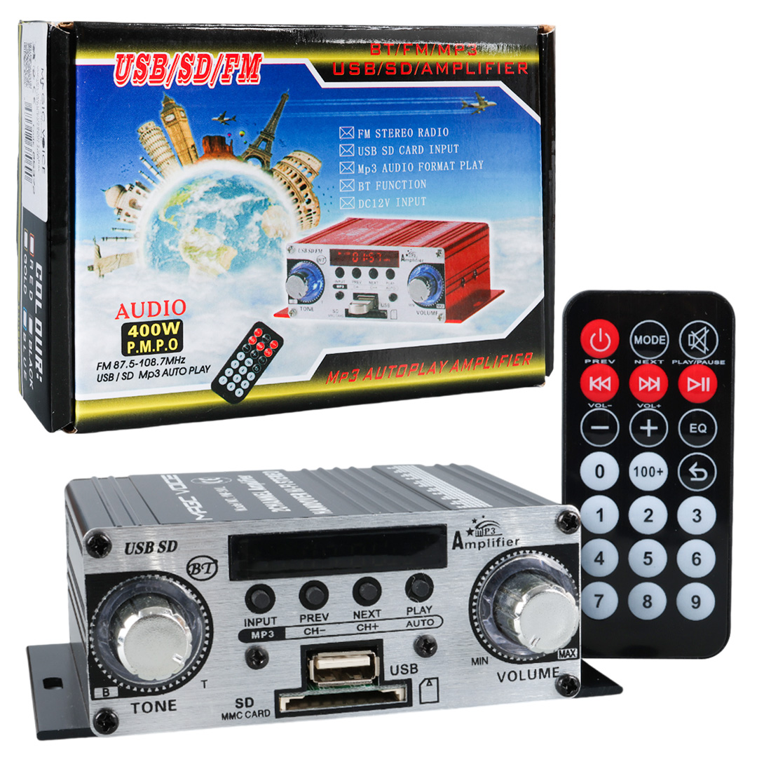 12 VOLT 100 WATT MOTOSİKLET BLUETOOTH AMFİ USB/SD 2 KANAL PAZARCI - ANFİ (125X95X40MM) (5271)