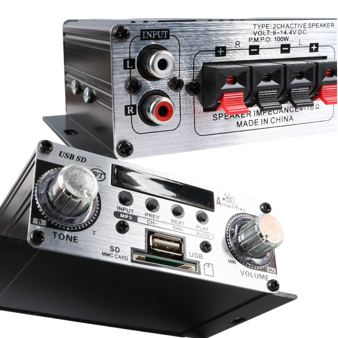 12 VOLT 100 WATT MOTOSİKLET BLUETOOTH AMFİ USB/SD 2 KANAL PAZARCI - ANFİ (125X95X40MM) (5271)
