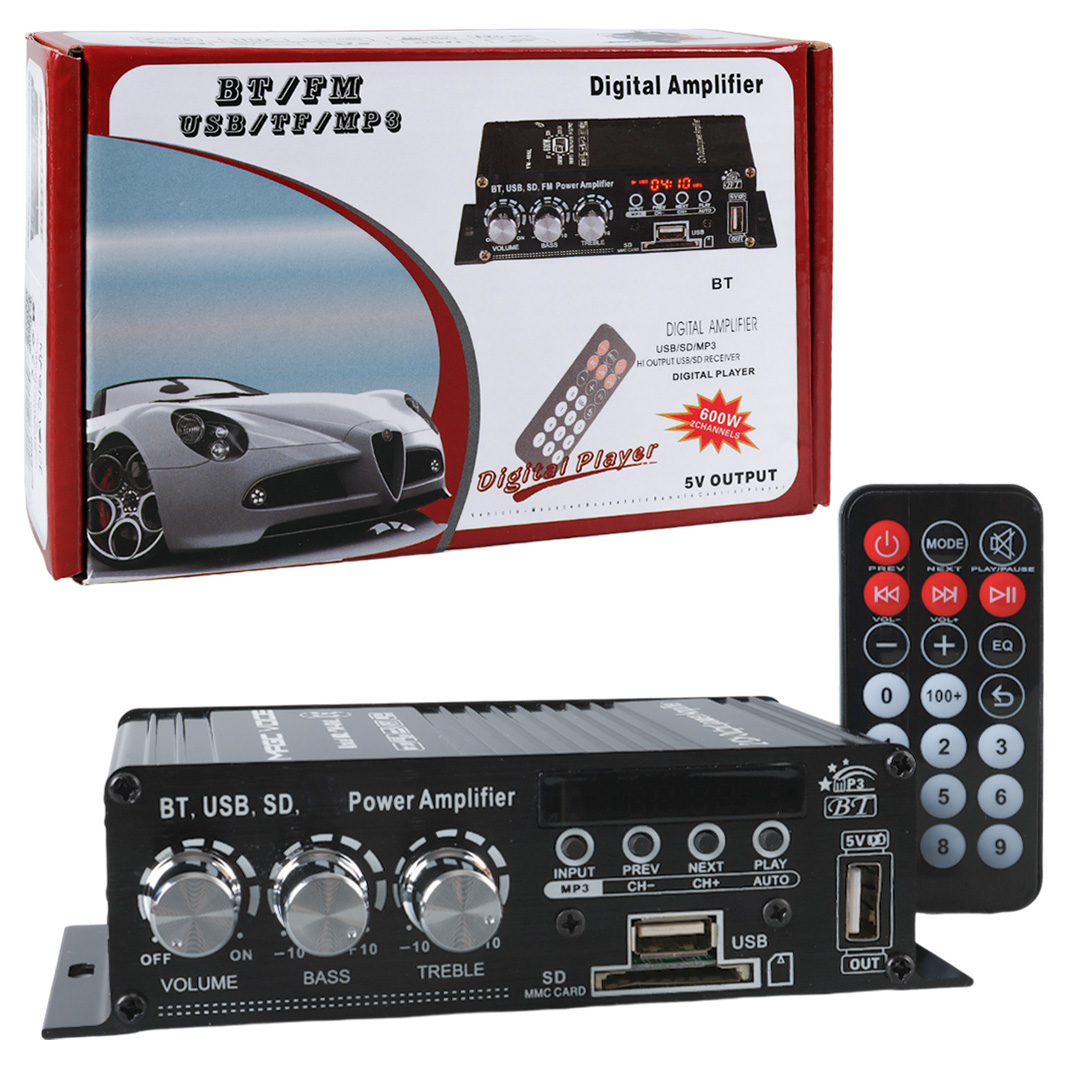12 VOLT 100 WATT MOTOSİKLET BLUETOOTH AMFİ USB/SD 2 KANAL PAZARCI - ANFİ (154X80X42MM) (5271)