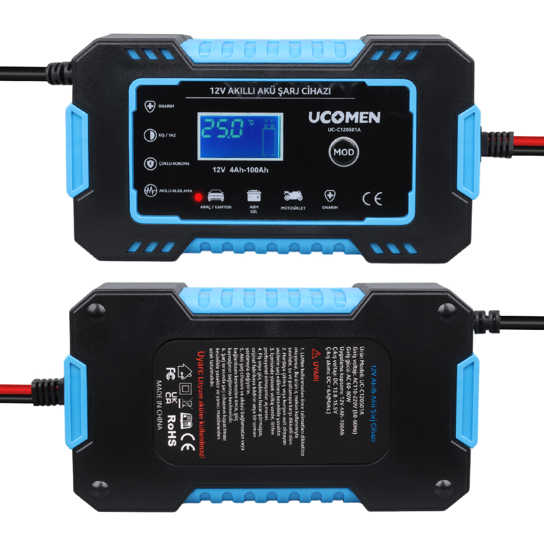12V 6A MAVİ LED GÖSTERGELİ AKÜ ŞARJ CİHAZI UC-C120501A (5271)
