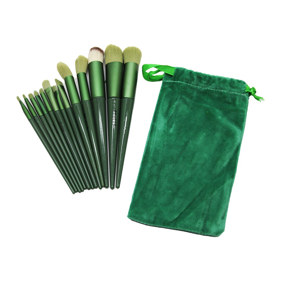 13PCS YEŞİL KADİFE TORBALI MAKYAJ FIRÇA SET (5271)