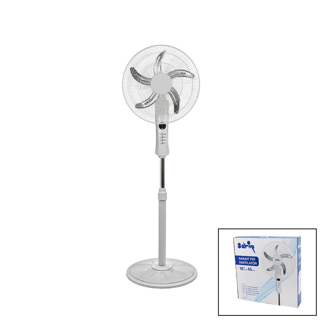 18 İNC 45 CM KUMANDALI  SANAYİ TİPİ AYAKLI VANTİLATÖR 5-METAL PERVANE 3-KADEME HIZ 65W Y:137CM (5271)