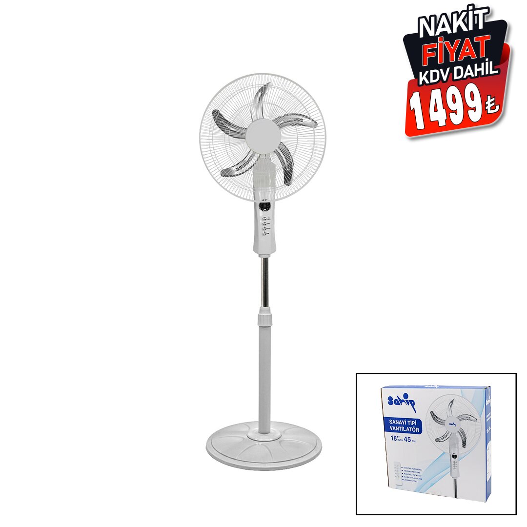18 İNC 45 CM KUMANDALI  SANAYİ TİPİ AYAKLI VANTİLATÖR 5-METAL PERVANE 3-KADEME HIZ 65W Y:137CM (5271)