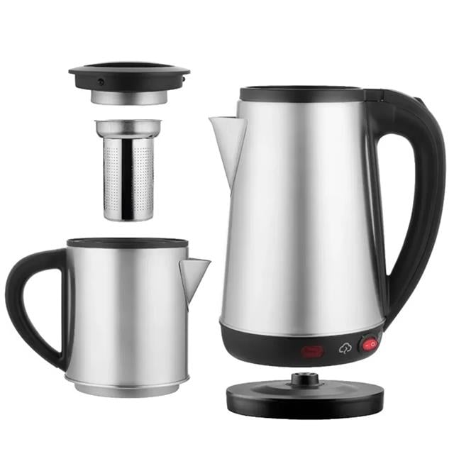 1800W 1.8 - 0.8 Litre Çelik Hazneli Çaycı Mutfak Kettle Demlikli Ve Süzgeçli Inox CRW-2201 (5271)