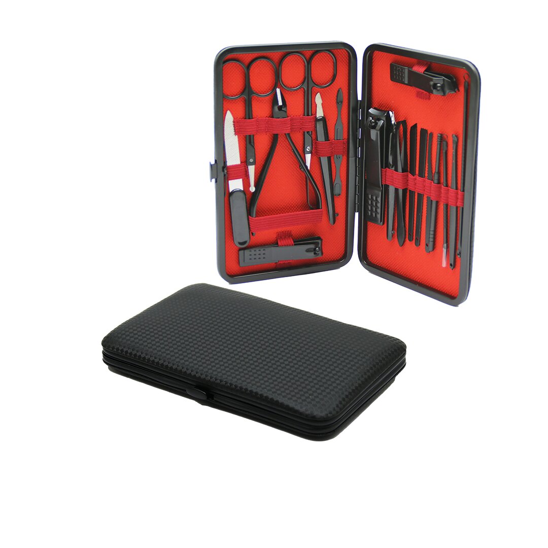 18PCS SİYAH DESENLİ MANİKÜR PEDİKÜR SETİ ÇANTA CÜZDAN MODELİ (5271)