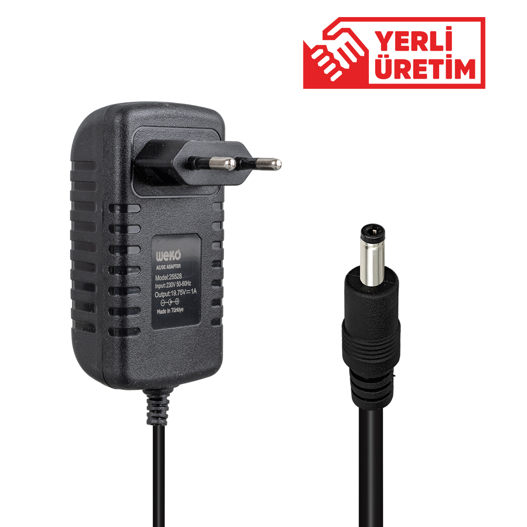 19.75 VOLT - 1 AMPER 4.0*1.35 UÇLU YERLİ ÜRETİM PLASTİK KASA PRİZ TİPİ ADAPTÖR (5271)