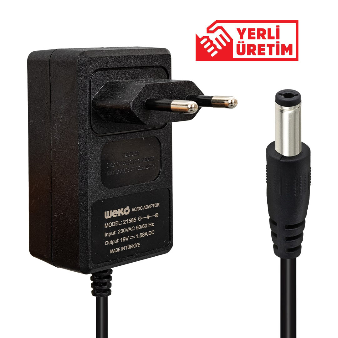 19 VOLT - 1.58 AMPER 5.5*1.7 UÇLU YERLİ ÜRETİM PRİZ TİPİ NOTEBOOK ADAPTÖR (5271)