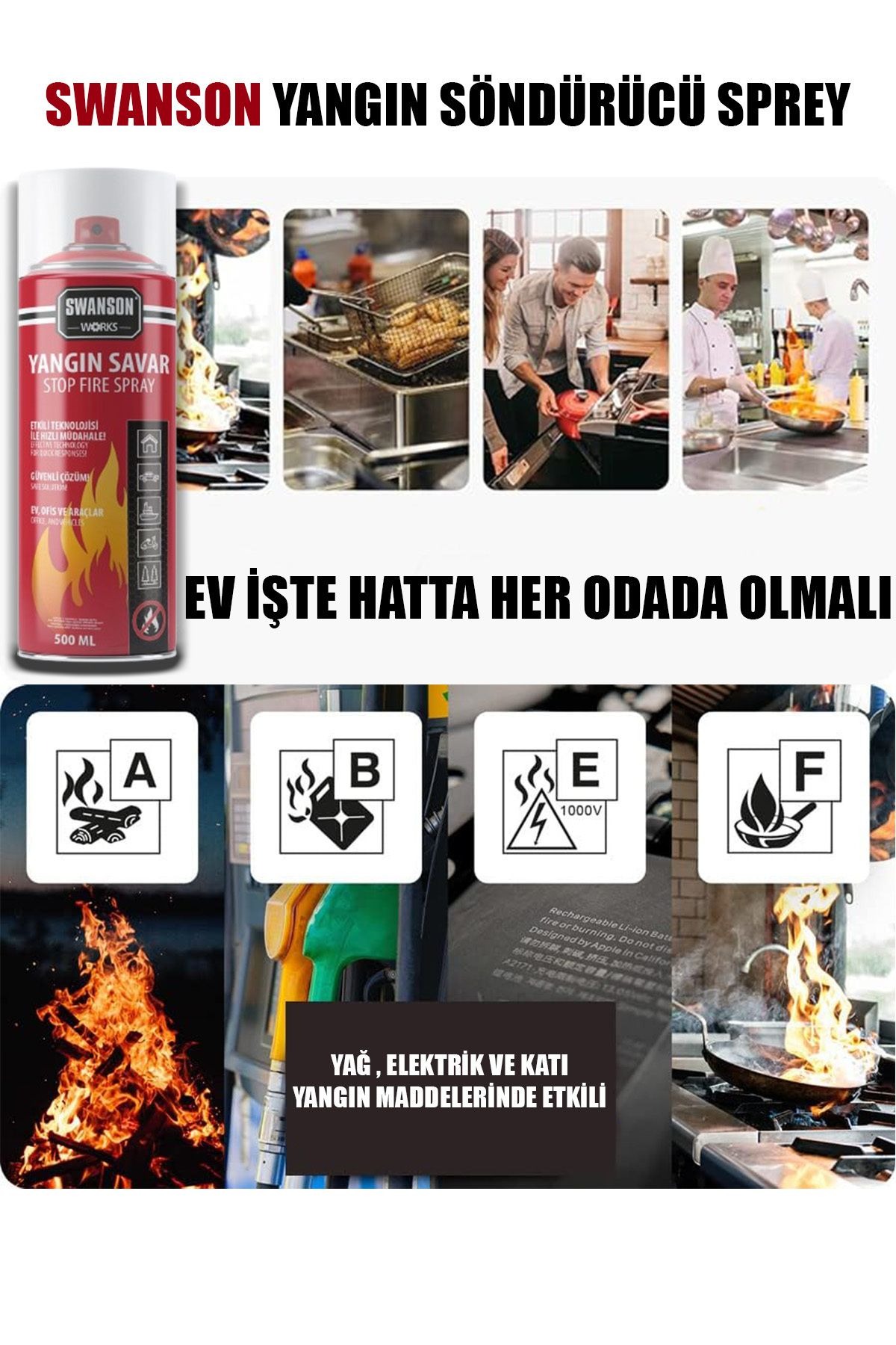 2 ADET YANGIN SÖNDÜRÜCÜ - YANGIN SAVAR SPREY 500ML + 500 ML  EV - OFİS - OTO ARAÇ   ATEŞ BOĞUCU KÖPÜK TABAKA OLUŞTURUR (5271)