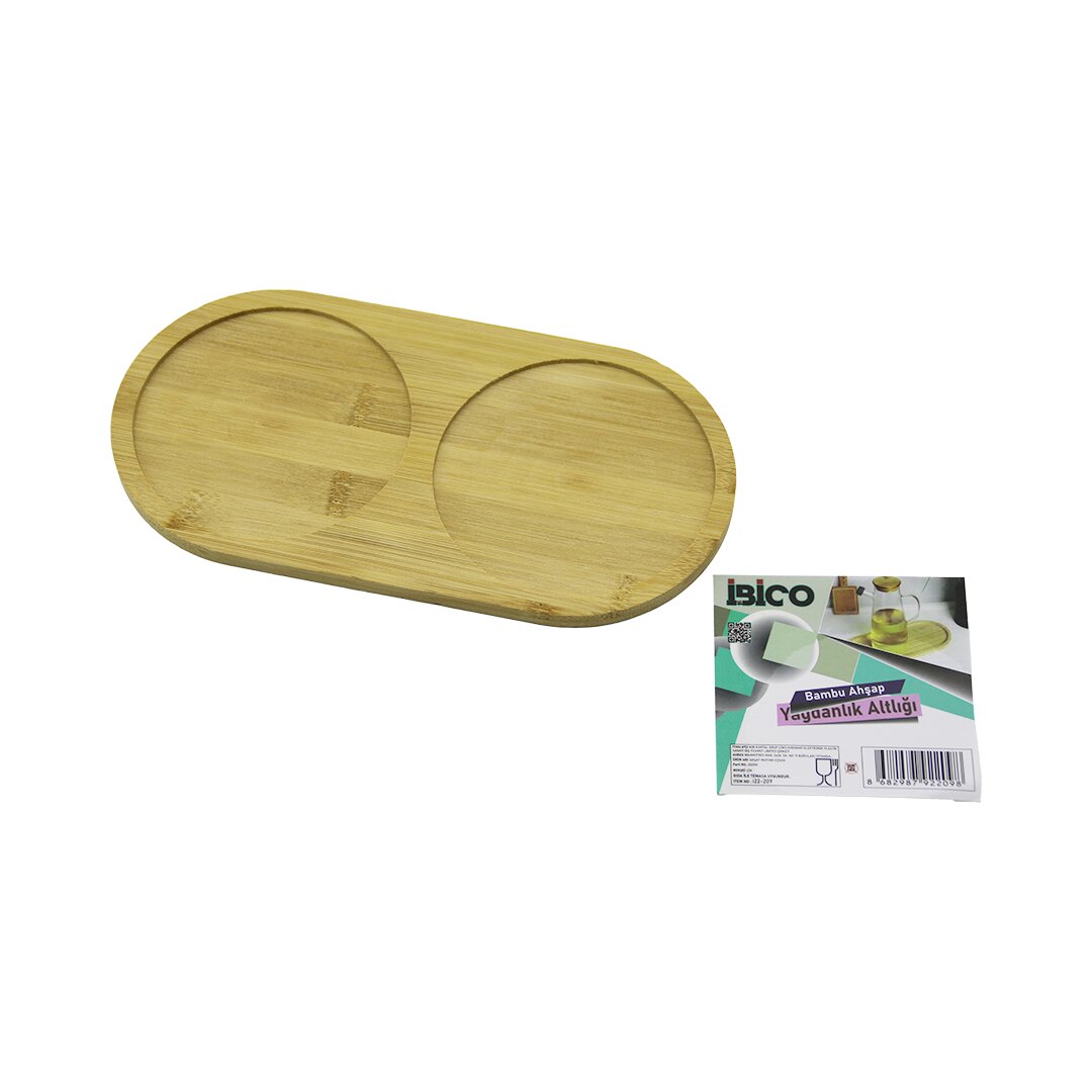 2 BÖLMELİ OVAL AHŞAP BAMBU YAĞDANLIK ALTLIK MİNİ TEPSİ 12 X 23.4 X 0.8CM (5271)