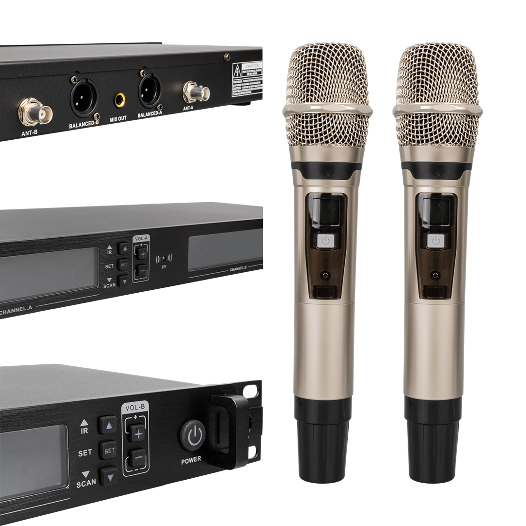 2 EL TİPİ MİKROFONLU 100+100 KANAL ANTENLİ UHF-PLL KABLOSUZ TELSİZ MİKROFON (5271)