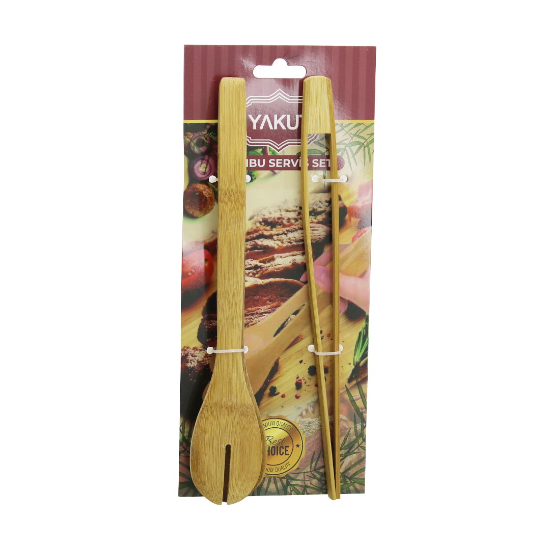 2 PCS AHŞAP BAMBU MAŞA SETİ İNCE IZGARA - KAŞIKLI SERVİS MAŞA (5271)