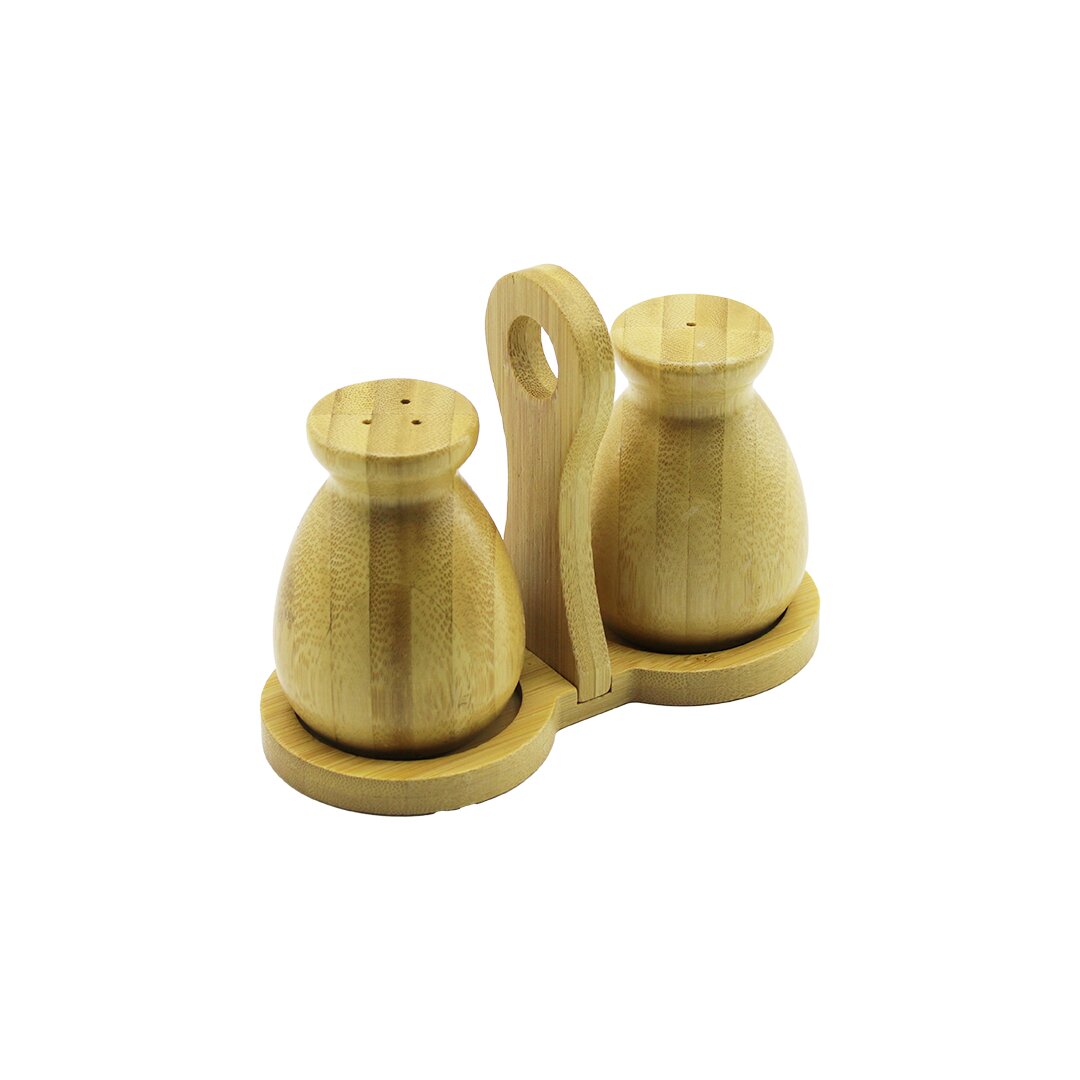 2 PCS - ŞİŞE MODELİ AHŞAP BAMBU TUZLUK - BAHARATLIK TUTACAKLI AHŞAP STAND (5271)