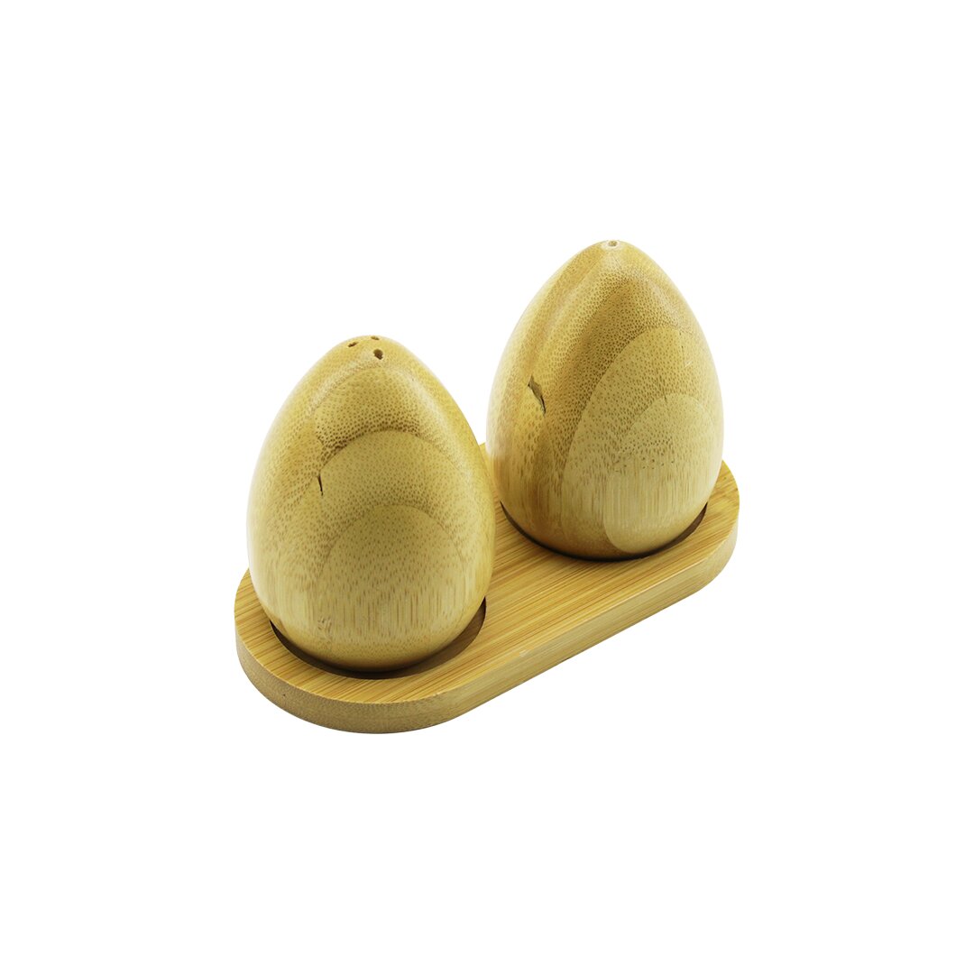 2 PCS - YUMURTA MODELİ AHŞAP BAMBU TUZLUK - BAHARATLIK AHŞAP STANDLI (5271)