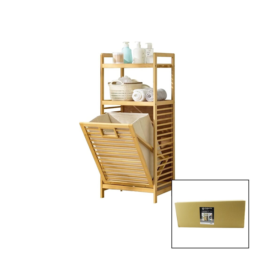 2 RAFLI - AHŞAP BAMBU KİRLİ ÇAMAŞIR ÇEK AÇ SEPETİ SPT=40X30X53CM RAF=31CM+53+11=Y=95CM (5271)