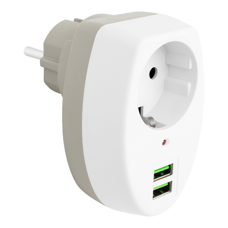 2 USBLİ TEKLİ TERMAL AKIM KORUMALI PRİZ (10A-2500W) (5271)
