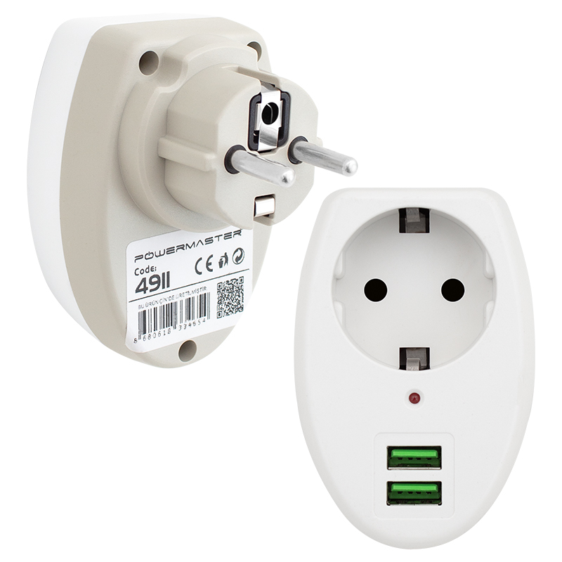 2 USBLİ TEKLİ TERMAL AKIM KORUMALI PRİZ (10A-2500W) (5271)