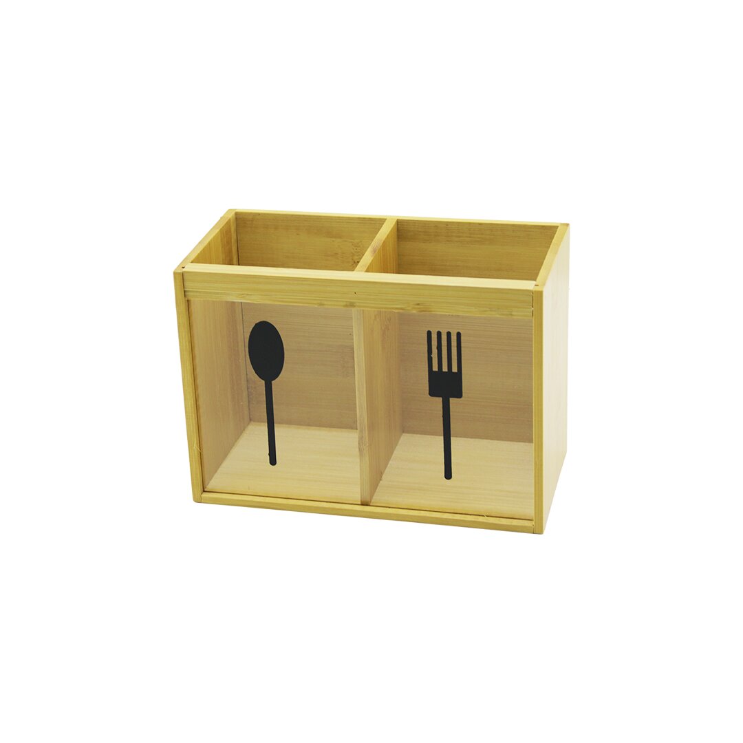 2 X KARE BÖLMELİ AHŞAP BAMBU KAŞIKLIK ŞEFFAF PVC PENCERELİ 2 X 9X9CM (5271)