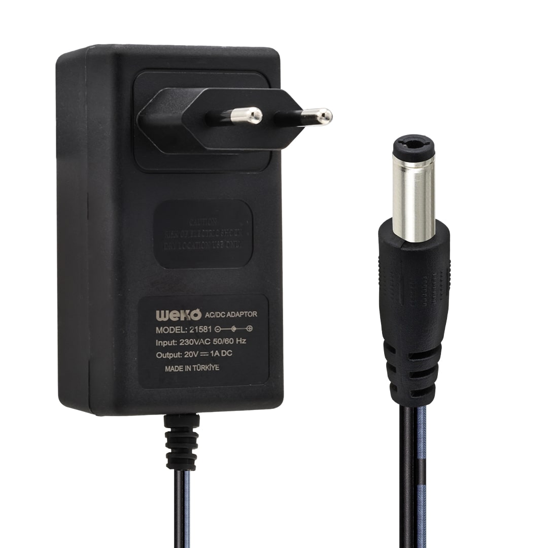 20 VOLT - 1 AMPER 5.5*2.5 UÇLU YERLİ ÜRETİM PRİZ TİPİ ADAPTÖR (5271)