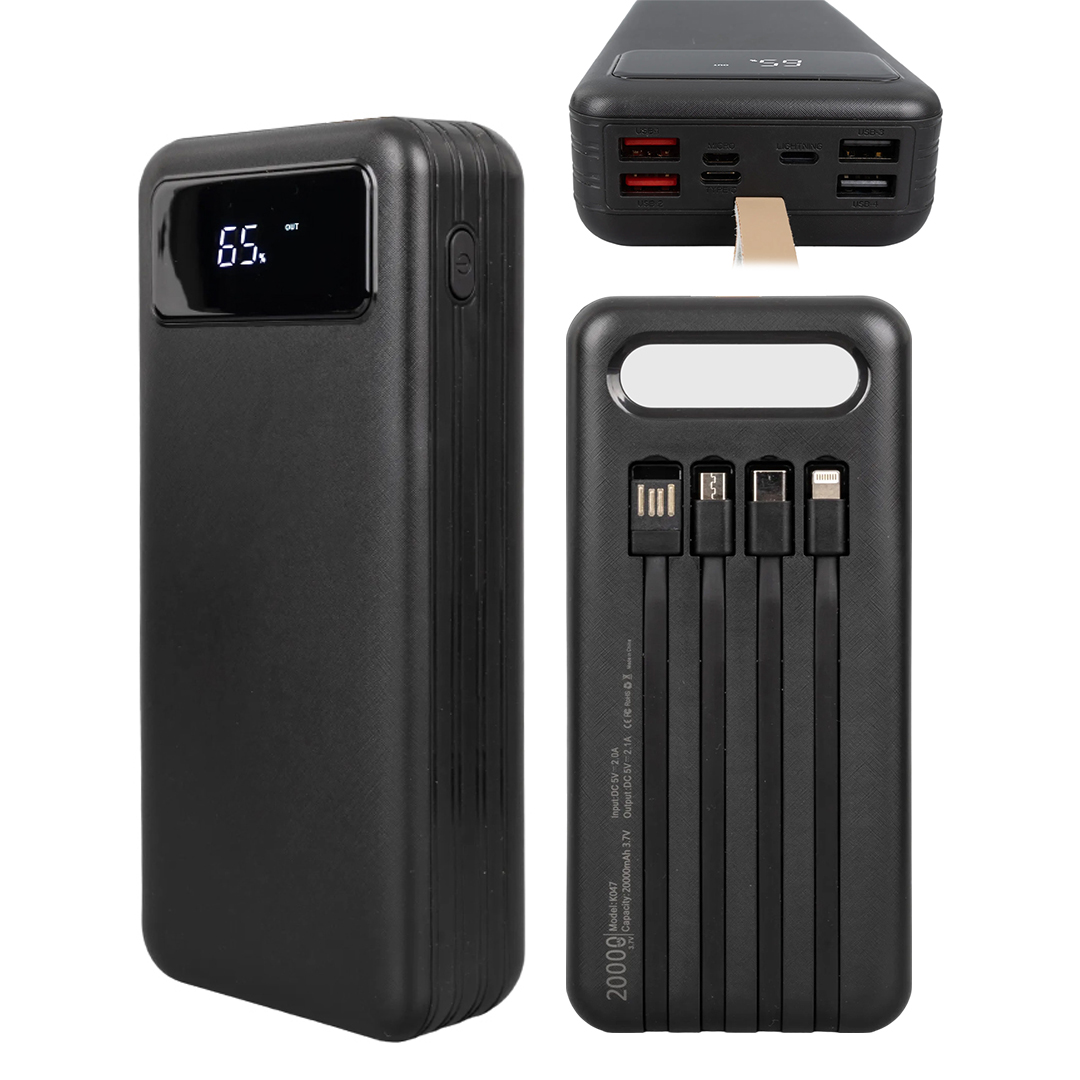 20000 MAH DİJİTAL GÖSTERGELİ USB-MICRO-LIGHTNING-TYPE-C GİRİŞLİ VE KABLOLU POWERBANK (5271)