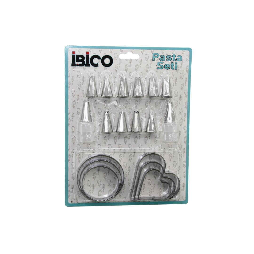 20PCS PASTA SÜSLEME UÇ SETİ= 12-METAL KURABİYE KALIP METAL=3-KALP - 3-YUVARLAK 2-UÇ TUTUCU PLS.ADAPTÖR (5271)