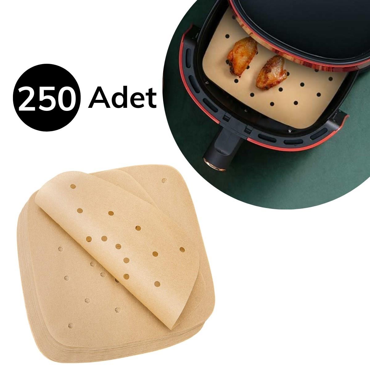250 Adet Air Fryer Pişirme Kağıdı Tek Kullanımlık Hava Fritöz Yağ Geçirmez Yapışmaz Gıda Pişirme Kağıdı Delikli Kare Model (5271)