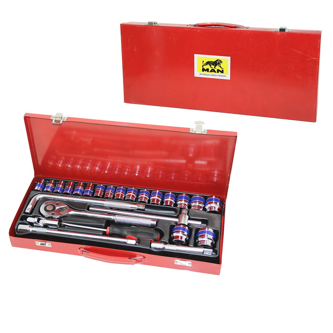 26PCS LOKMA SETİ 8--32MMCIRCIR - -T- - -L- - DÜZ KOLSOKET - ADAPTÖR - EVRENSEL BAĞLANTI - T.VİDAMETAL ÇANTALI (5271)