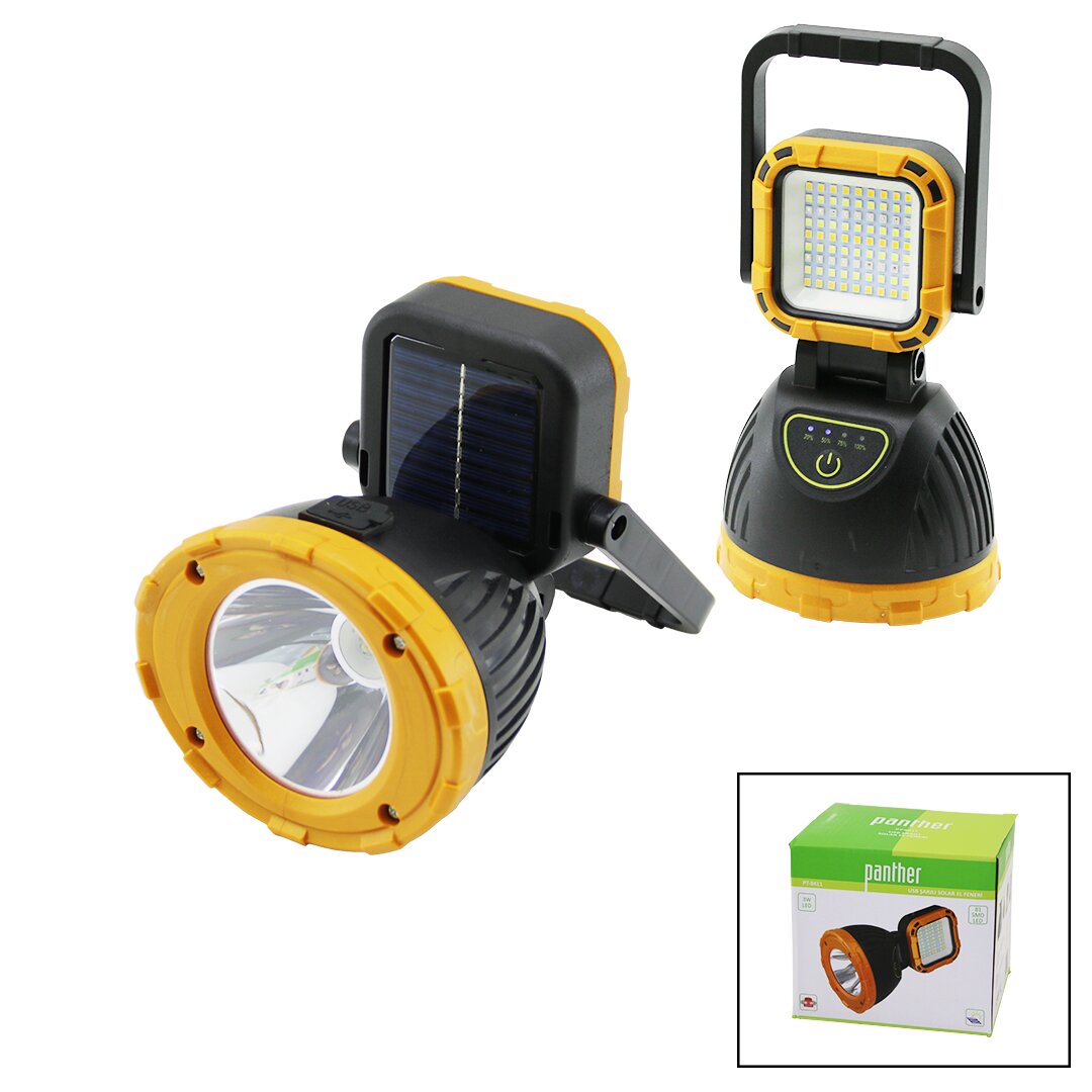 2İN 13W+81SMD LEDSOLAR - USB ŞARJLIEL FENERİ POWERBANK 180° AYAR FLAŞÖR 1200LM IŞIK AYARI PT-8411 (5271)