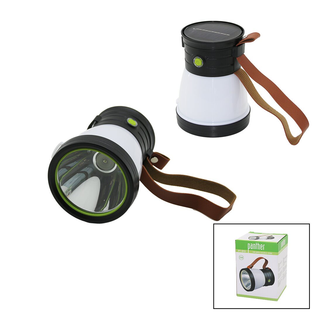 2İN 15W+360°SMDEL FENERİ SOLAR- USB ŞARJ POWERBANK 500LM IŞIK AYARI FLAŞÖR SUNİ DERİ KULP PT-8151 (5271)