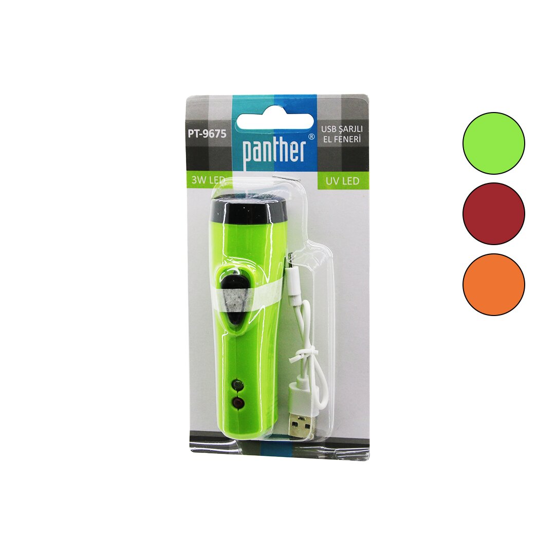 2IN1   3W LED - UV LED   USB ŞARJLI   MİNİ  EL FENERİ  MAX: 350 LUMEN PT-9675 (5271)