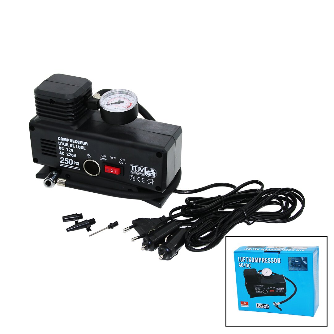 2IN1- FİŞLİ - OTO ÇAKMAKLIK TEK PİSTON KOMPRESÖR AC/DC - 12V-230V - 250PSI (5271)