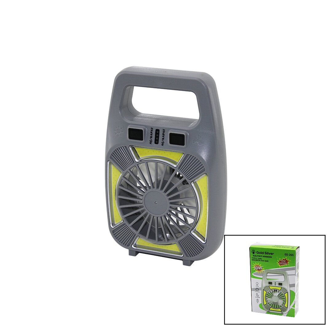 2İN1=MİNİ FAN - FENER USB ŞARJ 2 KADEME HIZ LAMBA=4 FONKSİYON - 10W SU GEÇİRMEZ TAŞIMA KULP MİNİ VANTİLATÖR GS-265 (5271)
