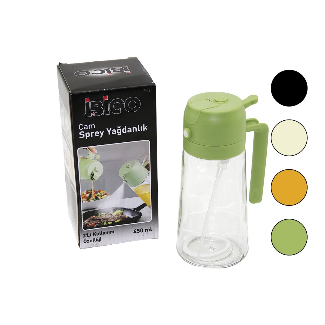 2İN1=SPREYLİ - AKITMALI CAM YAĞDANLIK 450ML KİLİTLİ KAPAKLI - SÜRAHİ MODELİ (5271)