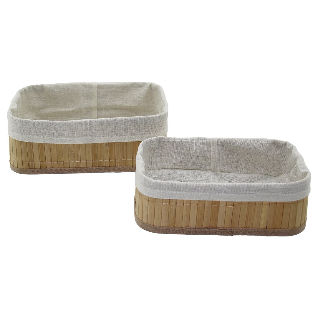 2Lİ   DİKDÖRTGEN   BAMBU KENAR  ORGANİZER SEPET AHŞAP ALTLIK - BEZLİ 19X27X10CM - 15X24X8CM (5271)